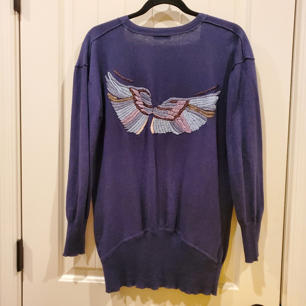 Wrap Navy Lightweight Cardigan with Embroidery